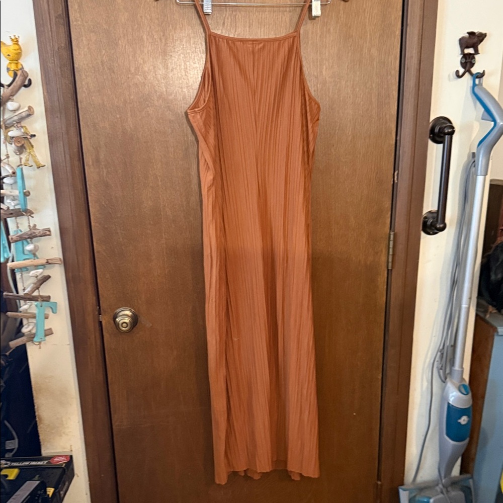 a new day Rust-Brown Pleated Spaghetti-Strap Maxi Dress - Picture 3 of 3